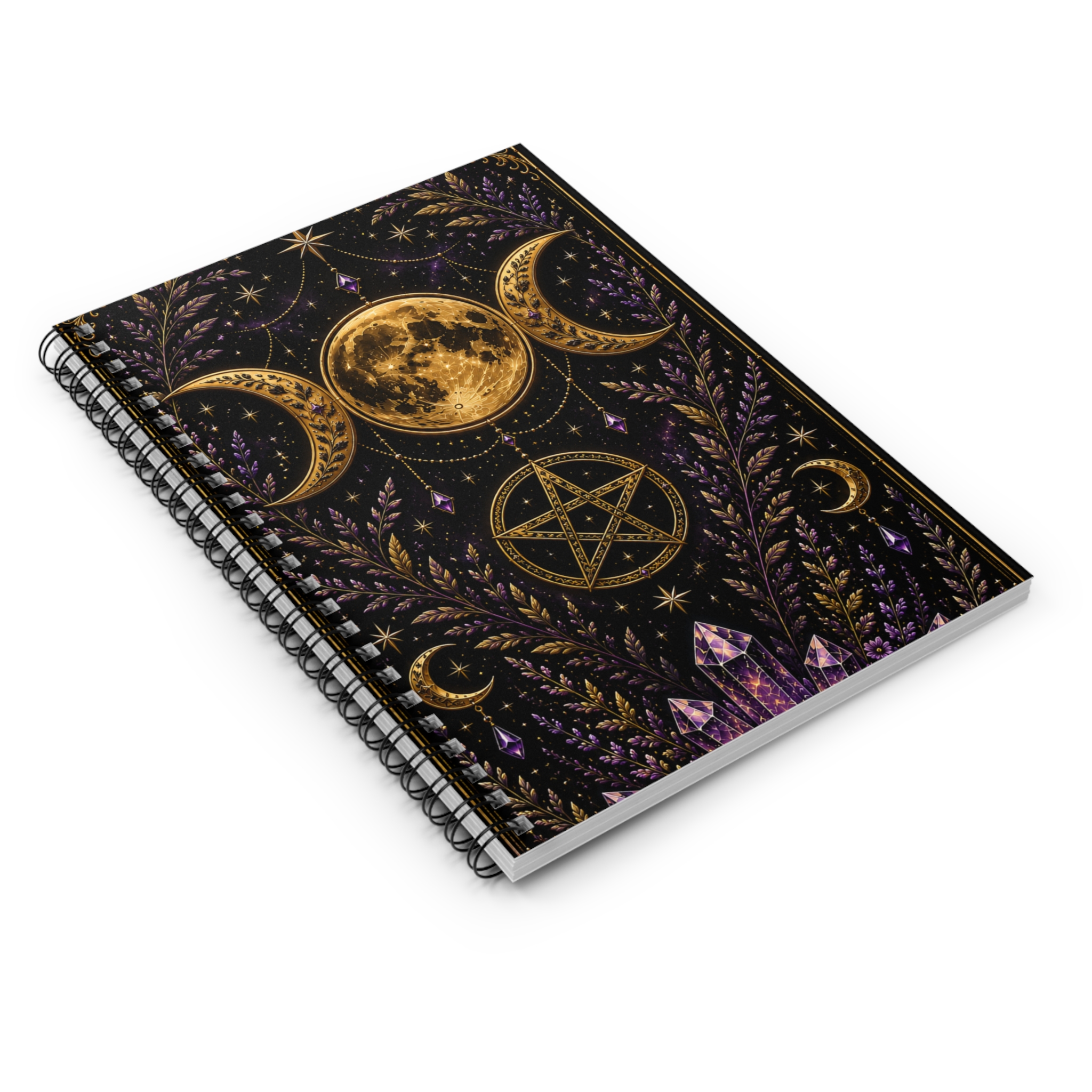 Witchy Moon Phases Spiral Notebook – Gold Triple Moon Pentagram Journal 2026 - Image 3