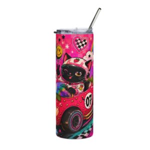 20oz Tumbler - Good Vibes Only Pink Cat Racer Stainless Steel Travel Cup