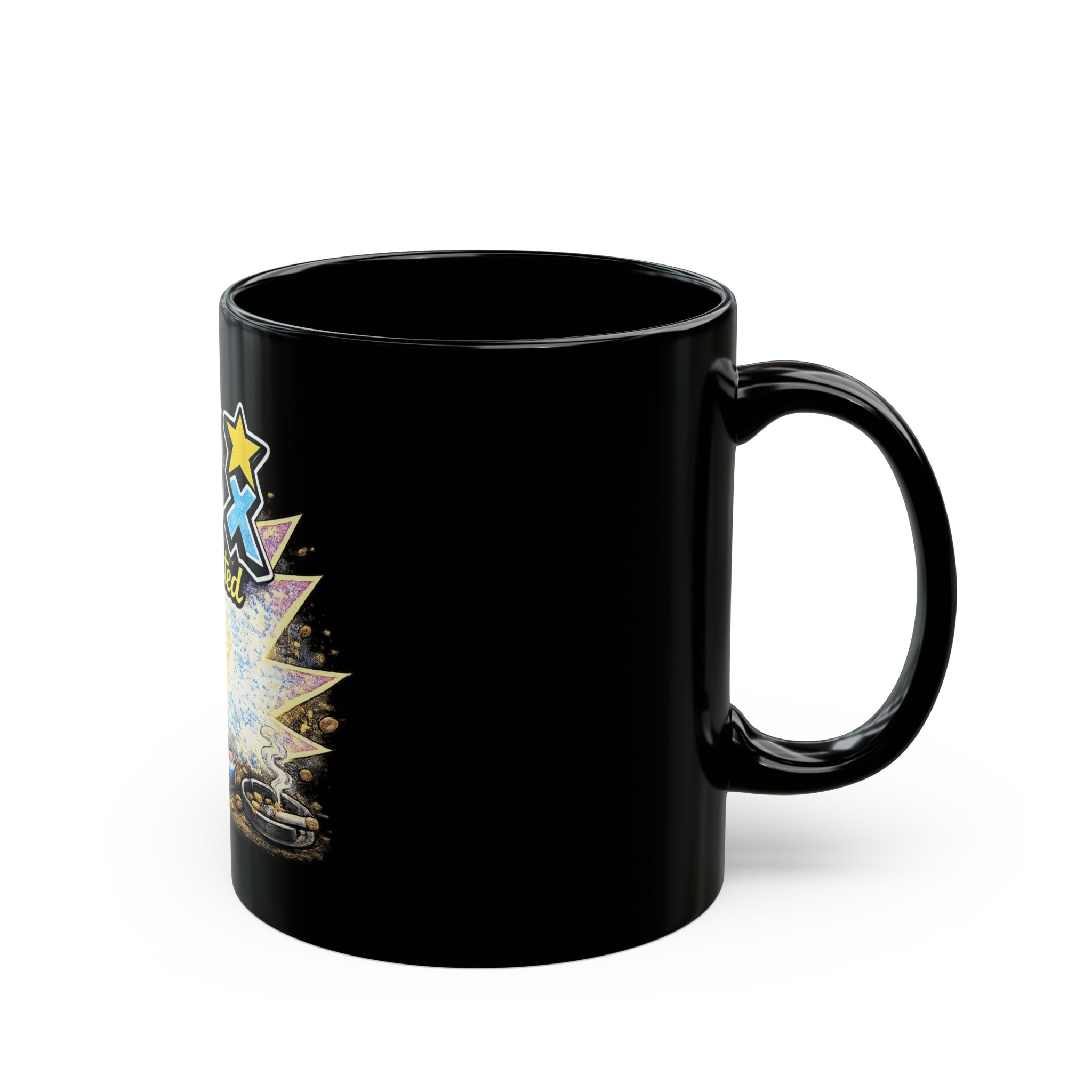 Gen X and Caffeinated Black Mug – Awesome Retro Gamer Coffee Cup for Gen X Fans 1980's - Image 2