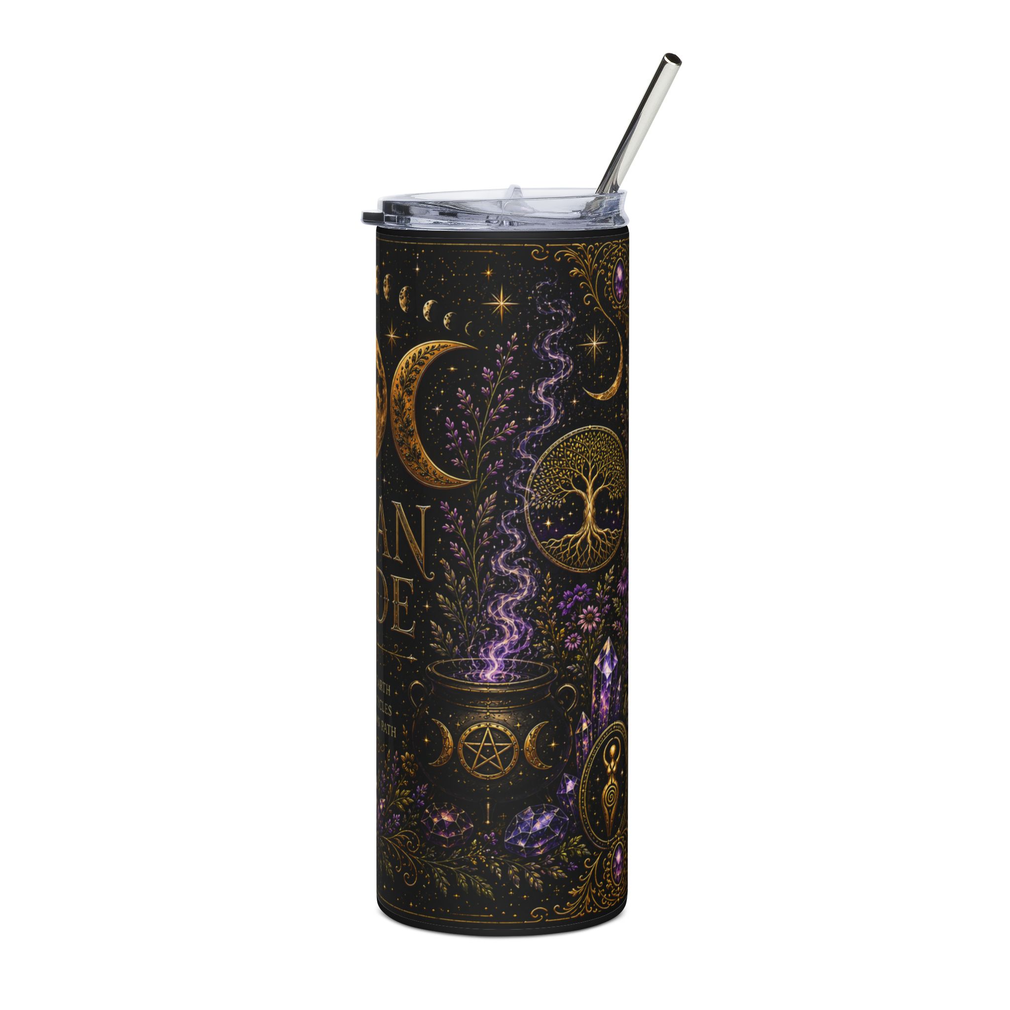 Pagan Pride Tumbler – Triple Moon Pentacle 20oz Stainless Steel Travel Cup - Image 4