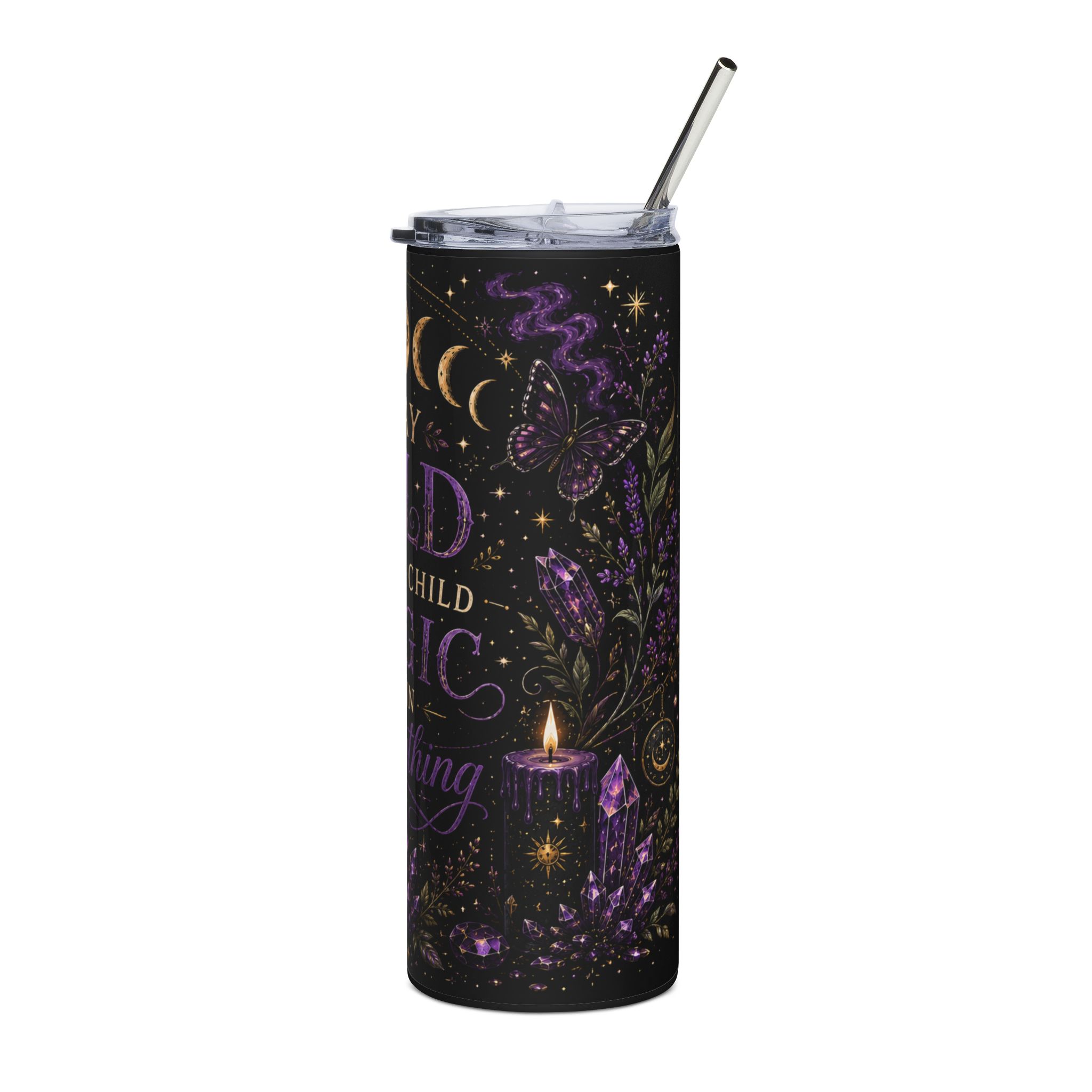 Stay Wild Moon Child Tumbler – Purple Moon Magic 20oz Stainless Steel Travel Cup - Image 4