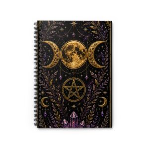 Witchy Moon Phases Spiral Notebook gold triple moon pentagram ruled journal