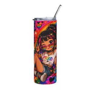 20oz Pride Stainless Steel Tumbler — Rainbow "Love Will Stay" Anime Girl Design
