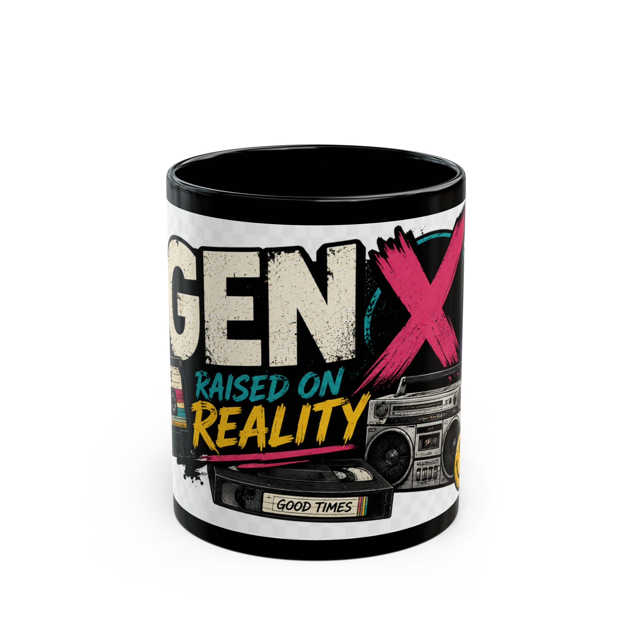 0Generation X Retro Mug Raised on Reality 80s Boombox Rubiks Cube Coffee Cup