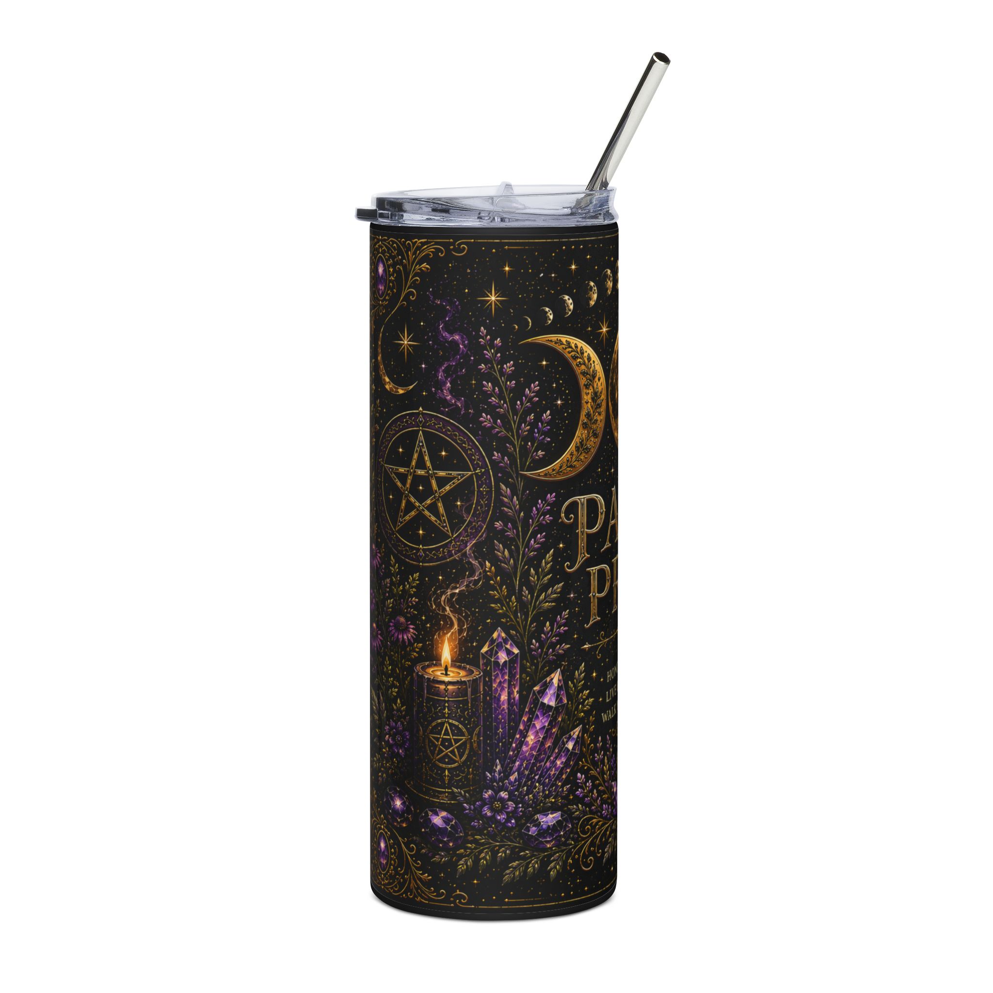 Pagan Pride Tumbler – Triple Moon Pentacle 20oz Stainless Steel Travel Cup - Image 2