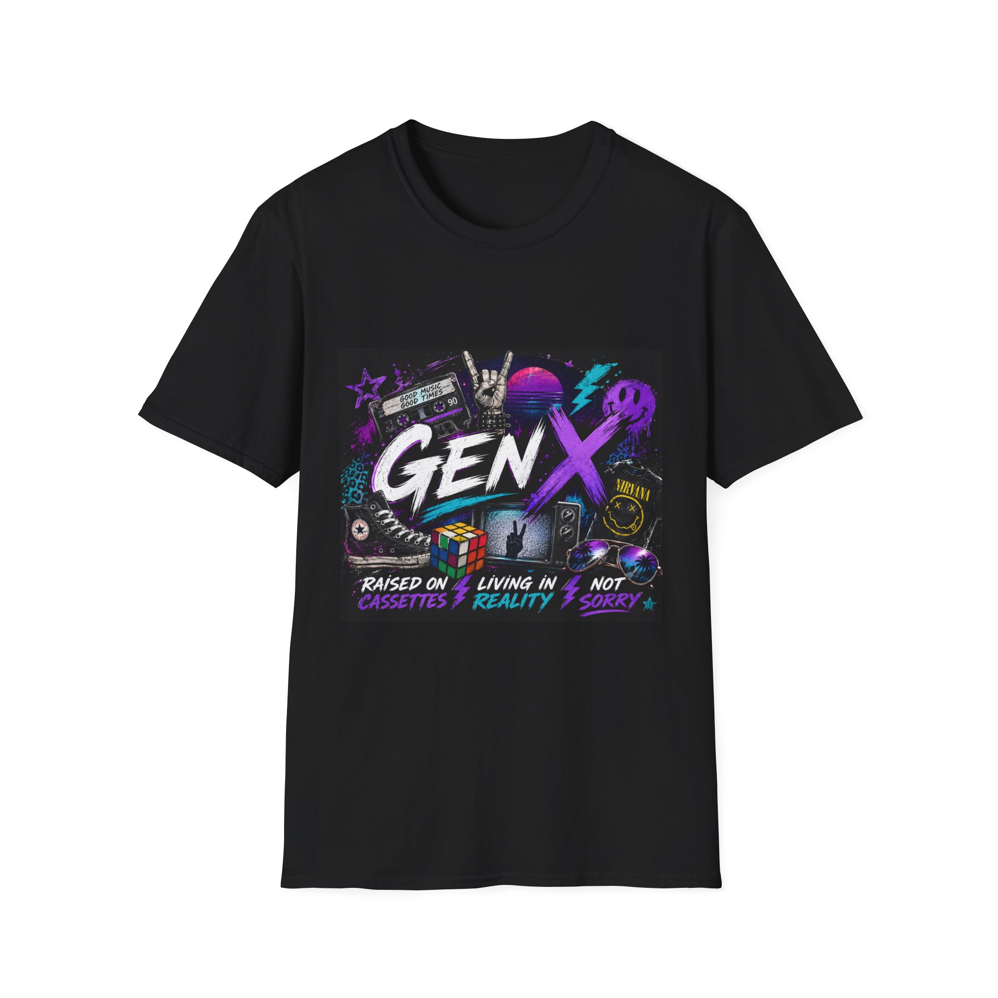 Classic Gen X Raised on Cassettes T-Shirt | Retro Graphic Tee for Generation X 80s - Image 3