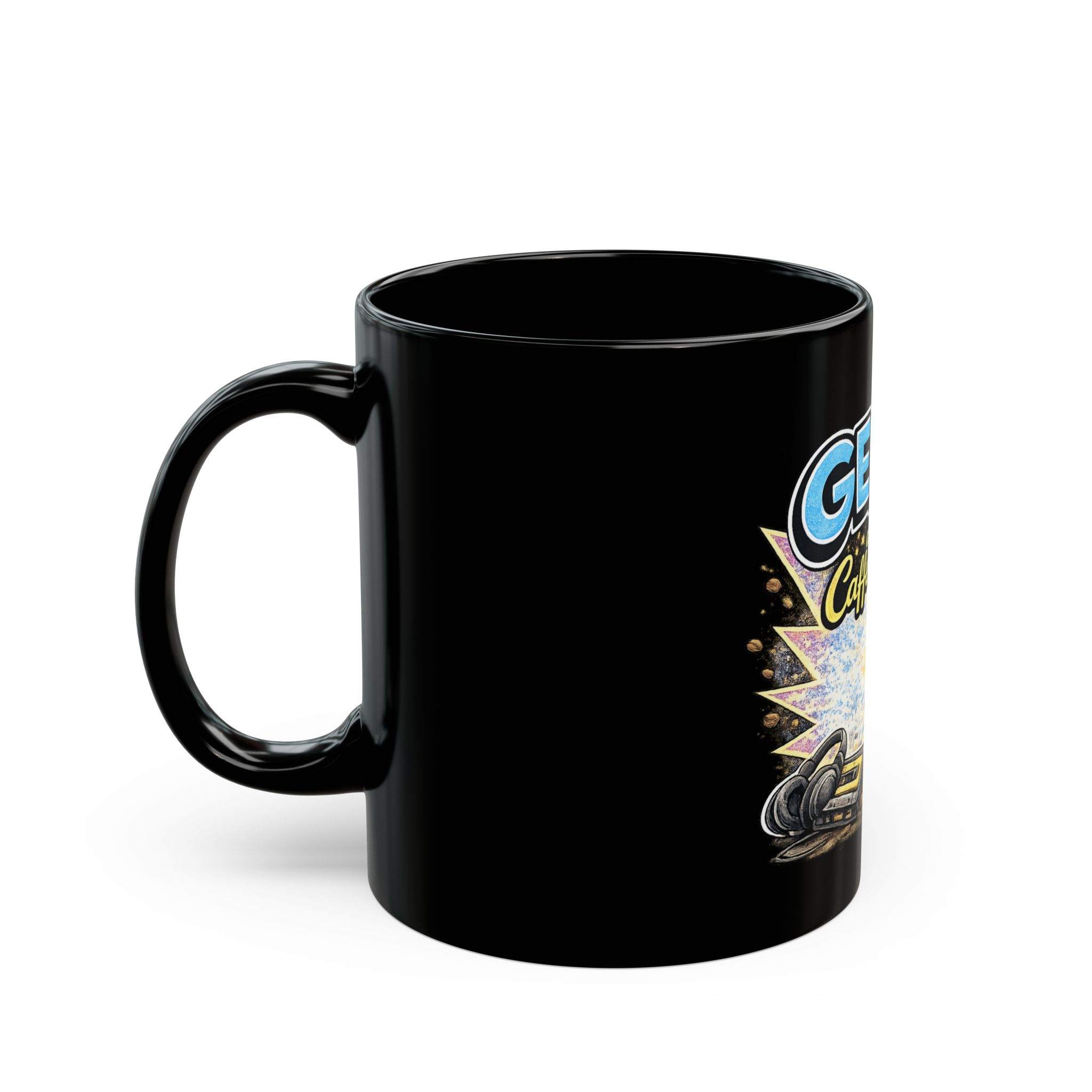 Gen X and Caffeinated Black Mug – Awesome Retro Gamer Coffee Cup for Gen X Fans 1980's - Image 3