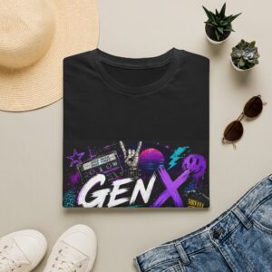 Gen X Raised on Cassettes Living in Reality retro graphic t-shirt inspired by 80s and 90s nostalgia