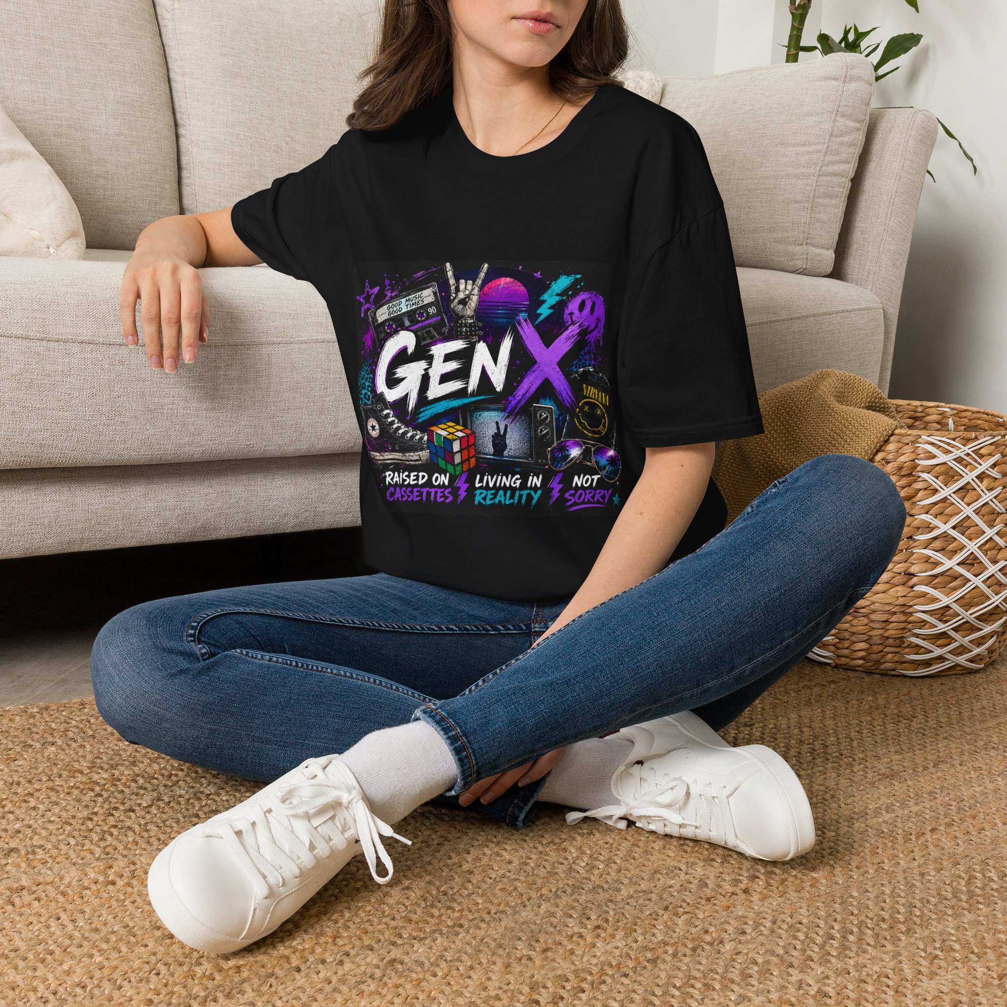 Classic Gen X Raised on Cassettes T-Shirt | Retro Graphic Tee for Generation X 80s - Image 2