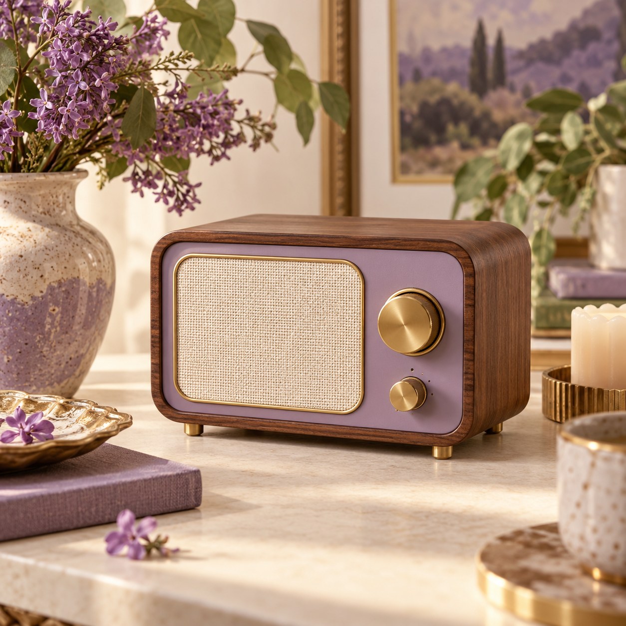 Wood and lavender retro-style radio